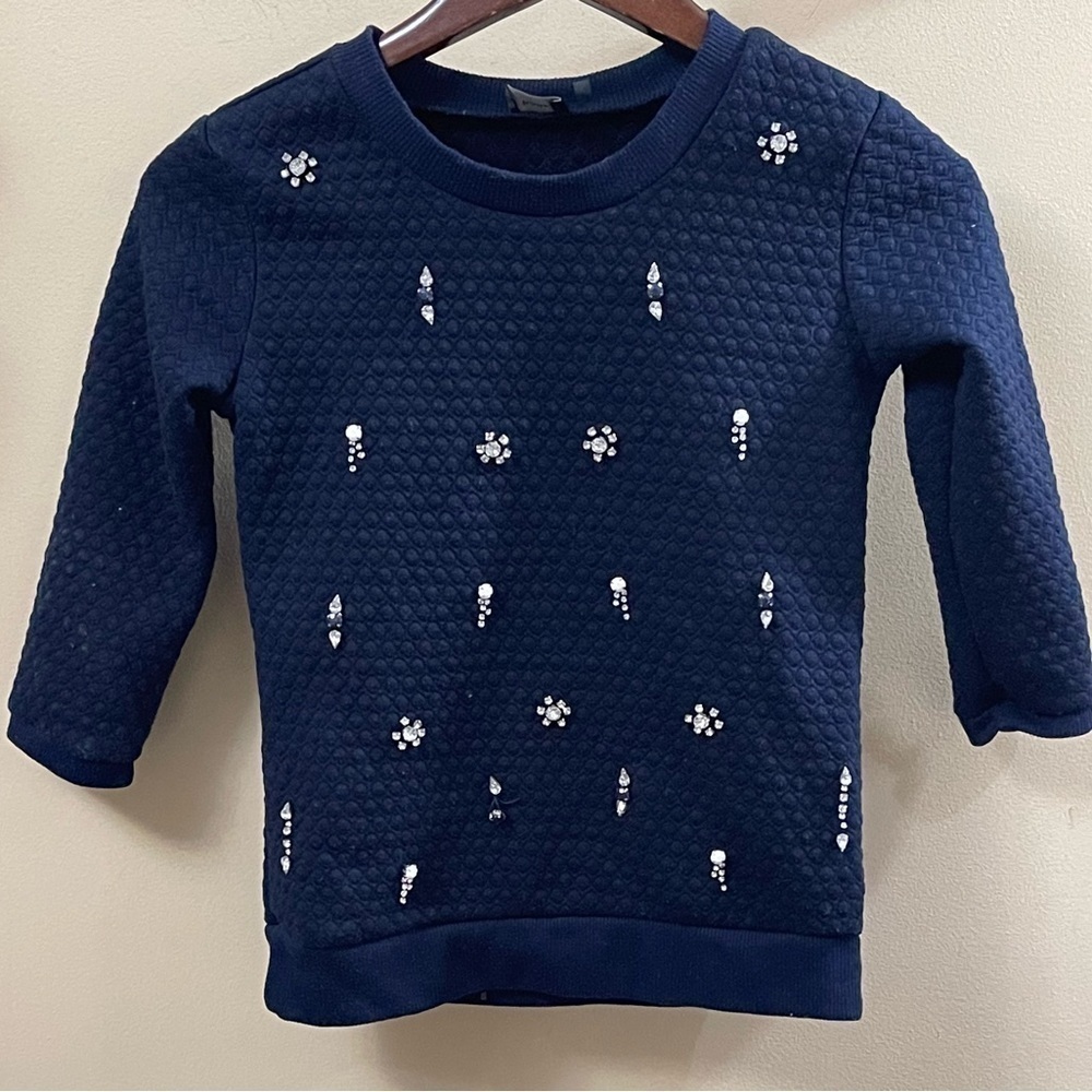 Haani Girls Top Navy Jeweled Long Sleeve Shirt Size 10